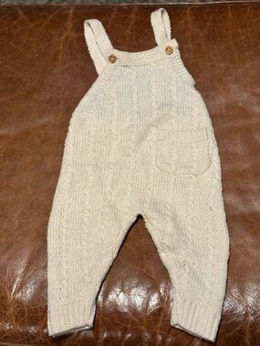 Zara Cream Knit Overalls with Pocket